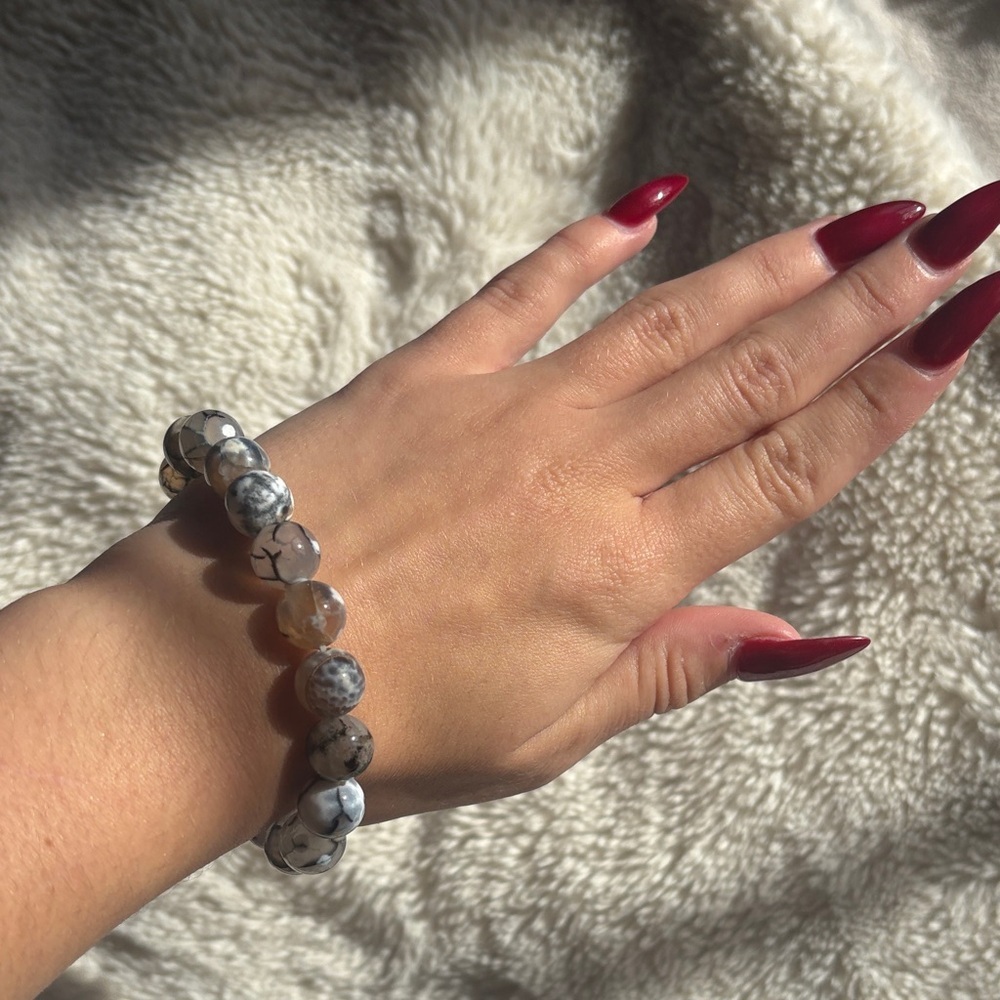 Grey Fire Agate Crystal Bracelet – 10mm Beads‎ | Natural Stones | Healing Energy